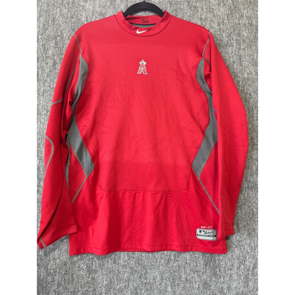 Nike Pro Combat MLB Los Angeles Angels Dri-FIT Training Shirt Red Mens Large